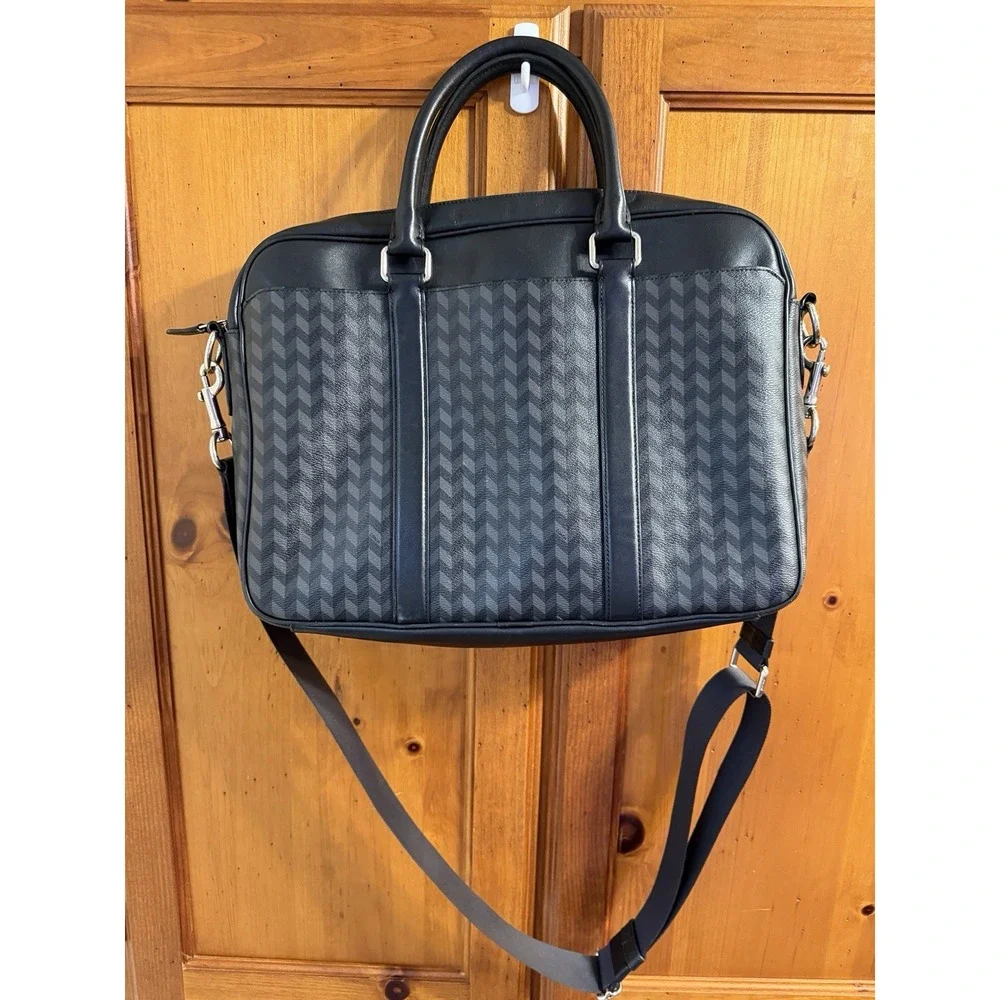 Coach Men's Perry Slim Briefcase Herringbone Print Computer Travel Bag F24722